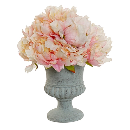 Floare decorativa rosa in vaza din metal 30 cm
