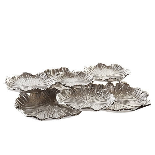 Platou lotus din metal argintiu 54x8 cm