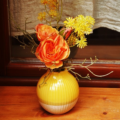 Vaza duo din ceramica galbena 13 cm
