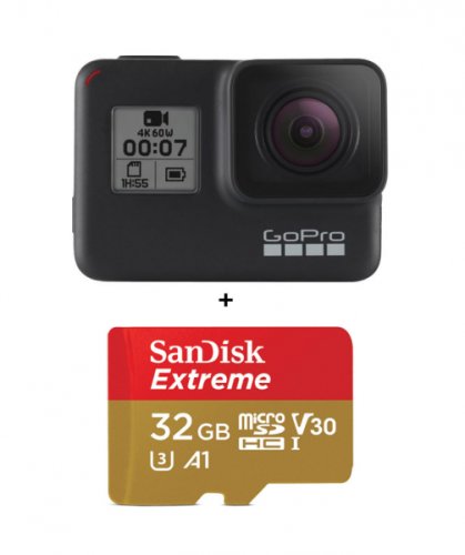 Gopro kit camera de actiune 4k hero7 black + card 32gb
