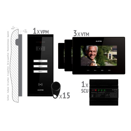 Kit videointerfon smart+ electra vkm.p3sr.t7s4.elb04 pentru 3 familii