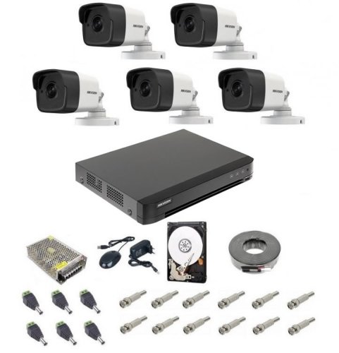 Sistem supraveghere audio-video hikvision 5 camere 5 mp, ir 20 m