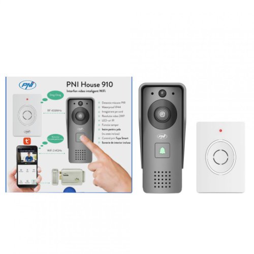 Interfon video inteligent pni house 910 wifi hd, p2p, iesire yala, aplicatie dedicata tuya smart, integrare in scenarii si automatizari smart cu alte produse compatibile tuya, rezolutie video: 2mp 108