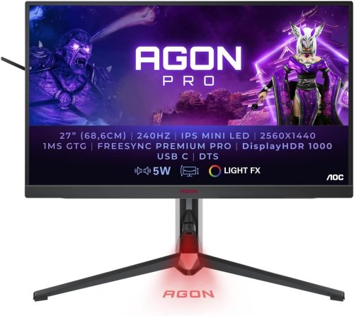 Monitor aoc ag274qzm 27 inch, panel type: ips, backlight: miniled, resolution: 2560 x 1440, aspect ratio: 16:9, refresh rate:240hz, response time gtg: 1 ms, brightness: 600 cd m ², contrast (static):