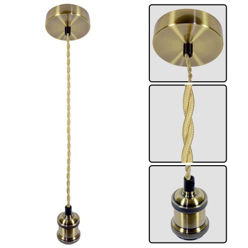 Pendul vivalux retro antique brass, e27, max. 60w, textil metal, ip20, o100mm, cablu dublu auriu 1m, bec neinclus
