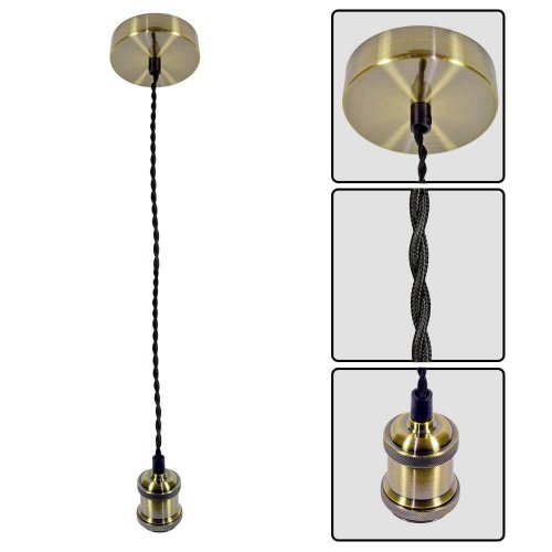 Pendul vivalux retro antique brass, e27, max. 60w, textil metal, ip20, o100mm, cablu dublu negru 1m, bec neinclus
