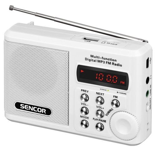 Radio portabil fm srd 215 sencor, 2 w rms, usb, microsd, alb