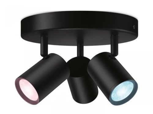 Spot led rgb wiz imageo, wi-fi, bluetooth, control vocal, 3xgu10, 3x5w, 1035 lm, lumina alba si color (2200-6500k), ip20, 12.3x21cm, metal, negru