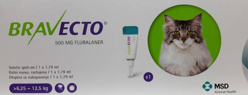Bravecto 500 mg solutie spot-on pentru pisici de talie mare (>6.25 - 12.5 kg)