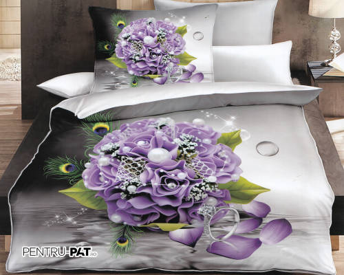 Ralex Pucioasa Lenjerie de pat policoton pucioasa 3d cu flori mov
