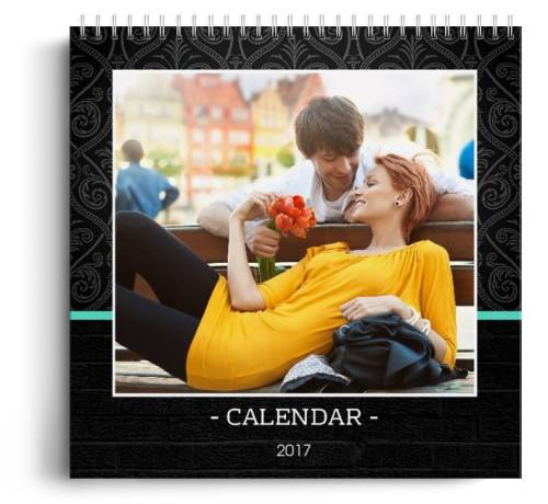 Photogo Calendar personalizat - modern black - calendar de perete cu spirala metalica si agatatoare - portret mediu (21x29 cm)