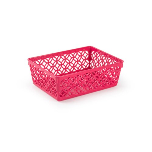 Cutie depozitare plastic, 18,2 x 13,2 x 6,5 cm, roz, model dantelat, happymax