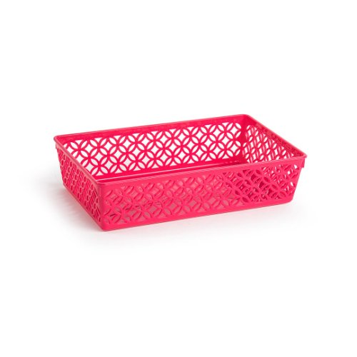 Cutie depozitare plastic, 26 x 15,6 x 6 cm, roz, model dantela, happymax