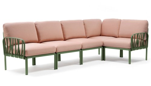 Canapea modulara exterior nardi komodo 5 294x154cm cadru verde perne roz quarzo