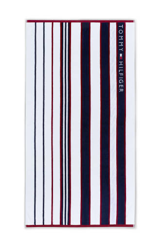 Prosop de plaja tommy hilfiger red and blue striped 100x180cm albastru navy