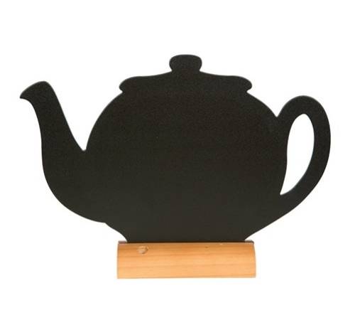 Tabla de scris securit silhouette teapot 24x25 3x6cm baza de lemn include marker creta negru