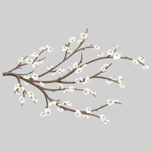 Sticker decorativ 3d white blossom branch | 71,1 x 99,7 cm