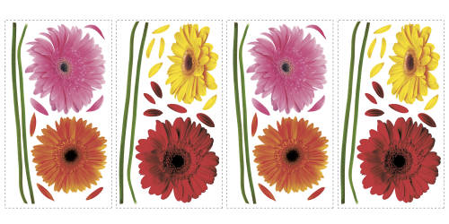 Sticker decorativ small gerber daisies | 4 colite de 25,4 cm x 45,7 cm