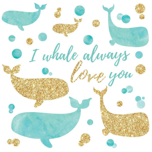 Sticker i whale always love you cu sclipici | 4 colite de 22,8 cm x 44,1 cm