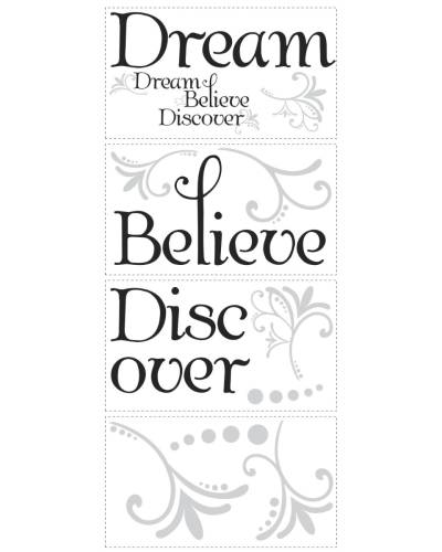 Sticker inspirational dream believe discover | 4 colite de 25,4 cm x 45,7 cm