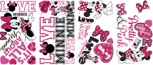 Sticker minnie loves pink | 4 colite de 25,4 cm x 45,7 cm