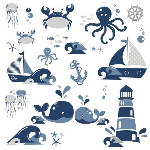 Sticker nautical sea friends | 4 colite de 25,4 cm x 45,7 cm