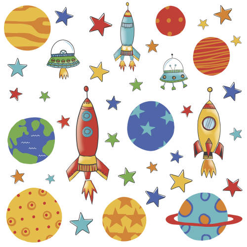 York Wallcoverings Sticker planets and rockets | 4 colite de 25,4 cm x 45,7 cm