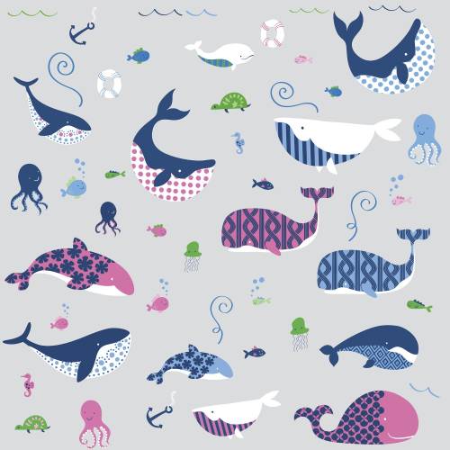 York Wallcoverings Sticker sea whales | 4 colite de 25,4 cm x 45,7 cm