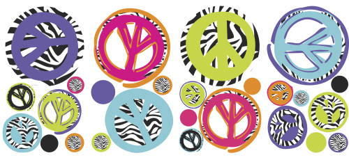 Sticker zebra peace signs | 4 colite de 25,4 cm x 45,7 cm