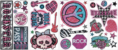 York Wallcoverings Stickere girl rock'n roll | 4 colite de 25,4 cm x 45,7 cm