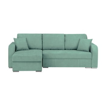 Canapea pe colț, extensibilă, cu 3 locuri și spațiu pentru depozitare melart louise, verde mentol