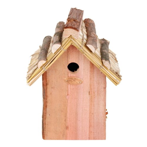 Căsuță din lemn de pin și acoperiș din paie pentru păsări esschert design antik, înălțime 27 cm
