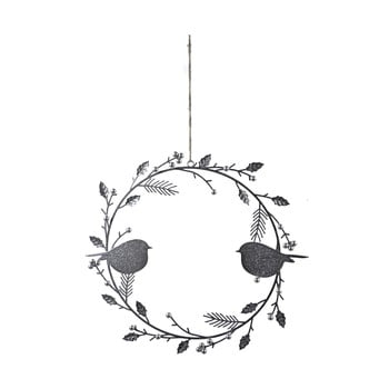 Coroană decorativă suspendată cu păsări ego dekor, argintiu-gri