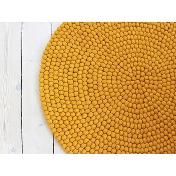 Covor cu bile din lână wooldot ball rugs, ⌀ 120 cm, galben muștar