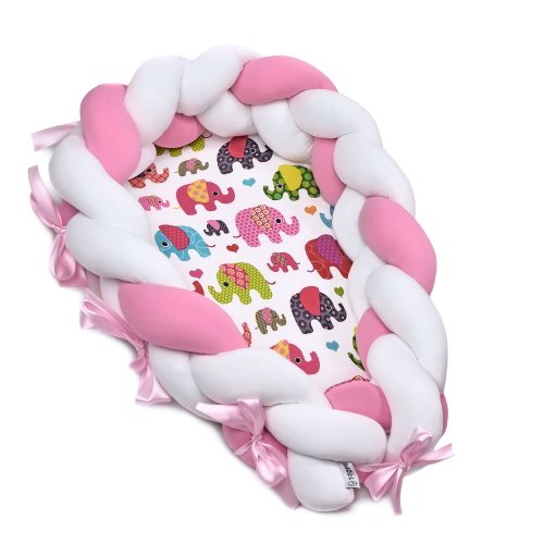 Cuib din bumbac pentru bebeluși cu protecție detașabilă t-tomi pink elephant
