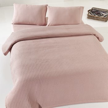 Cuvertură subțire de pat din bumbac dusty rose pique, 200 x 240 cm, bej - roz
