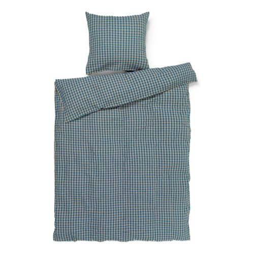 Lenjerie de pat galben ocru/albastru din țesătură crep pentru pat de o persoană/extinsă 140x220 cm bæk&bølge – juna