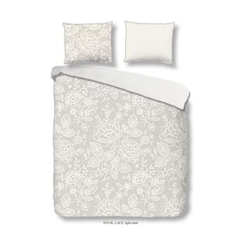 Lenjerie din bumbac pentru pat de o persoană descanso lily, 140 x 220 cm, alb - gri