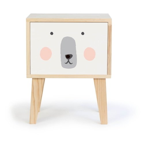 Noptieră din lemn de pin pentru copii the wild hug polar bear