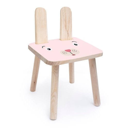 Scăunel din lemn de pin pentru copii little nice things bunny, roz