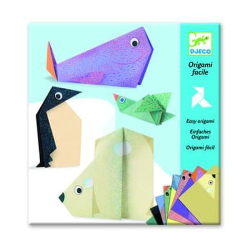 Set 16 hârtii origami cu instrucțiuni djeco polar