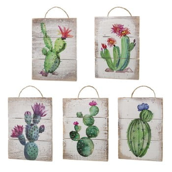Set 5 decorațiuni de perete din lemn unimasa cactus