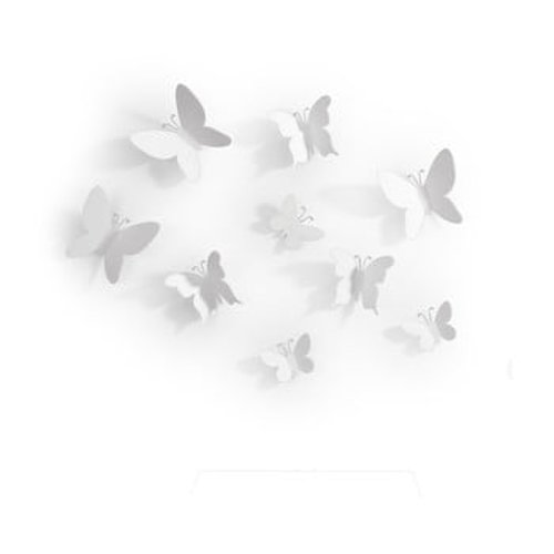 Set 9 decorațiuni 3d de perete umbra butterflies, alb