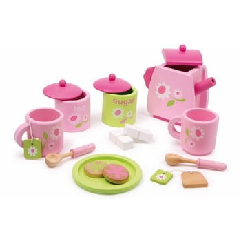 Set jucării din lemn pentru servit ceai legler pink