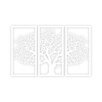 Tablou din 3 piese solid tree, alb