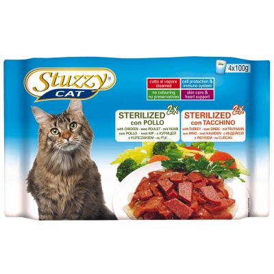 Hrana umeda pentru pisici stuzzy sterilised cu pui si curcan set 4 plicuri x 100 g
