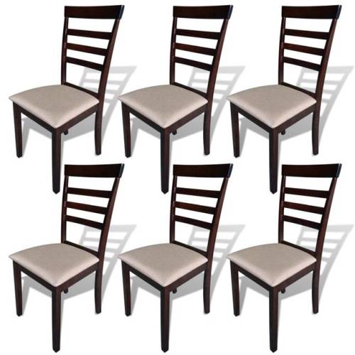 6 scaune din lemn solid, maro-crem