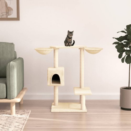 Ansamblu de pisici cu stâlpi de zgâriat, crem, 82 cm