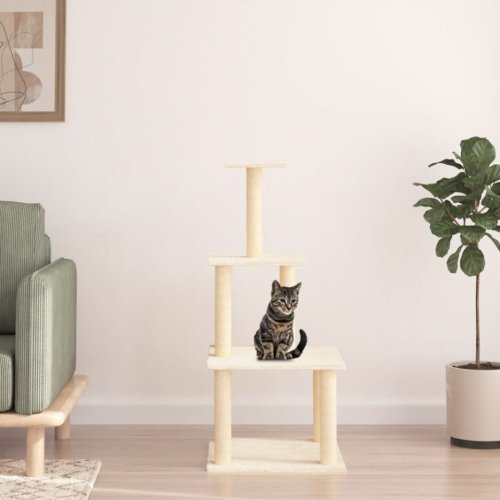 Casa Practica Ansamblu de pisici cu stâlpi din funie de sisal, crem, 111 cm