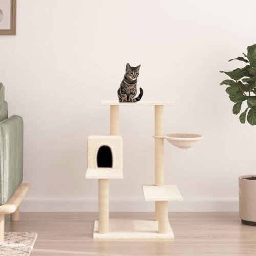 Casa Practica Ansamblu de pisici cu stâlpi din funie de sisal, crem, 82,5 cm